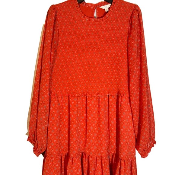 Time & Tru Orange Multi Patterned Long Sleeve Dress XXL Midi Dress. NWOT - Picture 2 of 12